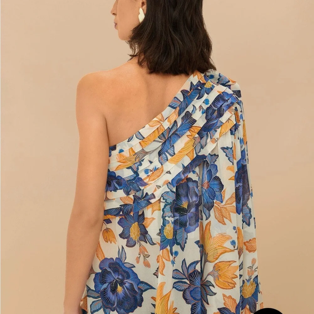 NWT FARM Rio Off White Summer Flowers 3D Rose One Shoulder Top XL - Picture 3 of 3